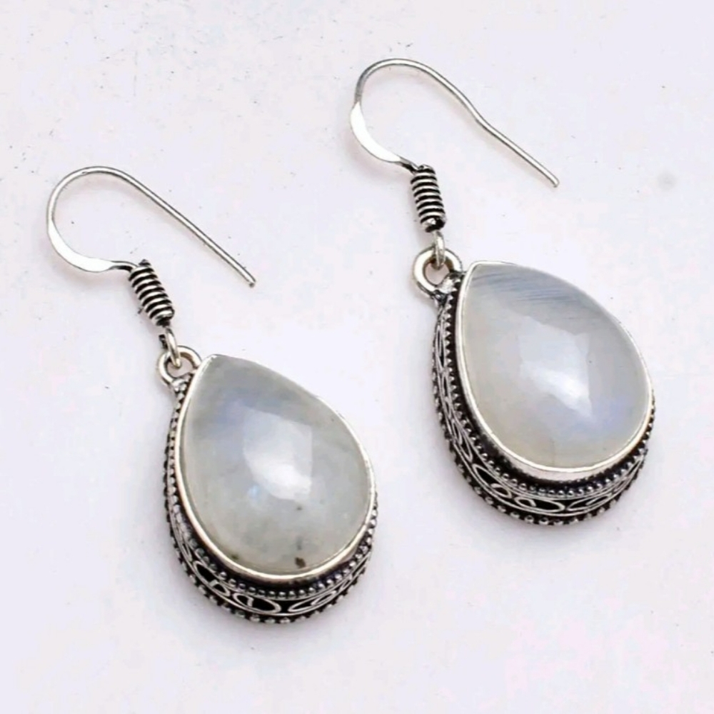 SALE $$$Genuine Moonstone Gemstone Earrings 925